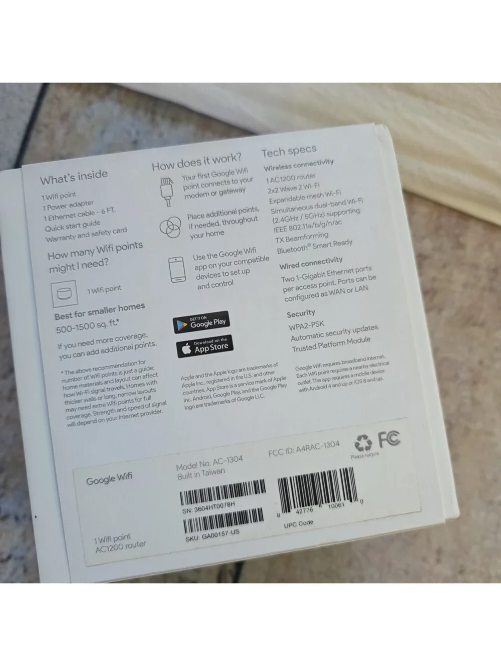 Google AC-1304 1200Mbp Wireless AC1200 Router Dual-Band WiFi Mesh 2.4 & 5GHz